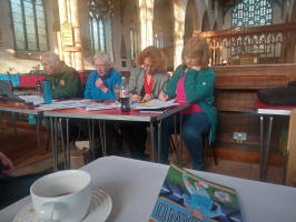 The top table at the AGM at Beccles. Left to right - Treasurer Stephen Cheek, Chairman Rowan Wilson, Ringing Master Katharine Salter and Secretary Kate Gill.