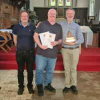 Robert Scase of Debenham and Mike Whutby of Pettistree either side of the judge Jeremy Spiller.