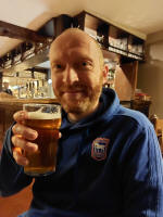 Me with a birthday pint in The Dog at Grundisburgh.