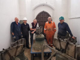 Removing the bells at Fornham St Martin. (Taken by Neal Dodge).