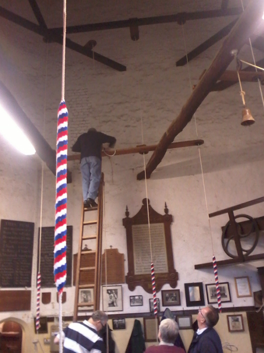 Derek Rose threading the second rope back through the guides at Lavenham.