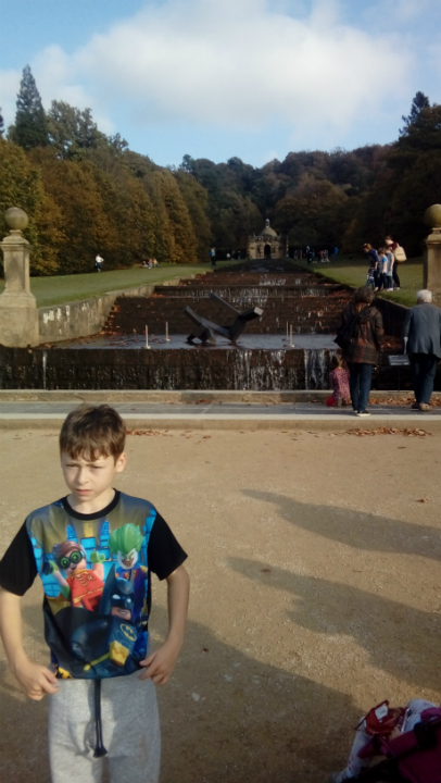 Mason in the gardens at Chatsworth House.