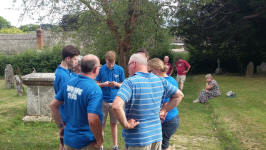  Some of the participants for the Rambling Ringers Devon Call-Change Competition outside Cheriton Bishop church.