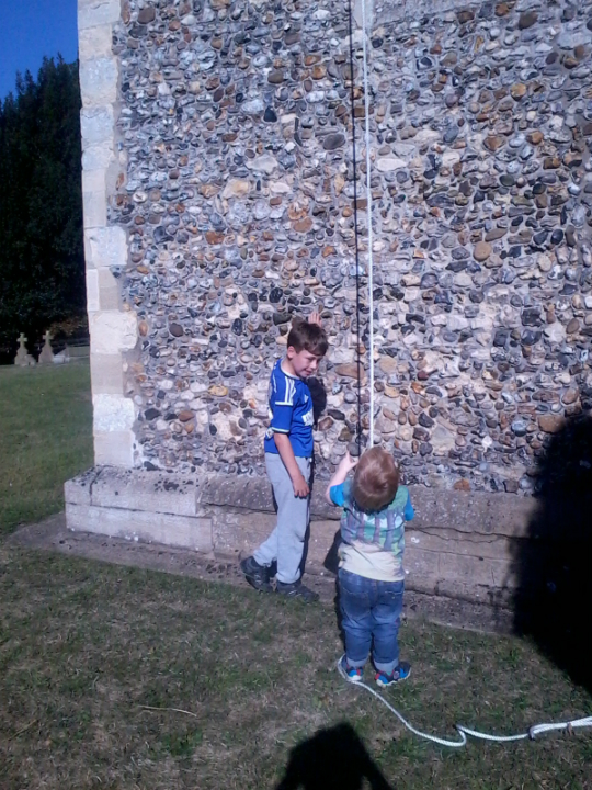 Mason and Alfie at the bottom of the tower at Sproughton.