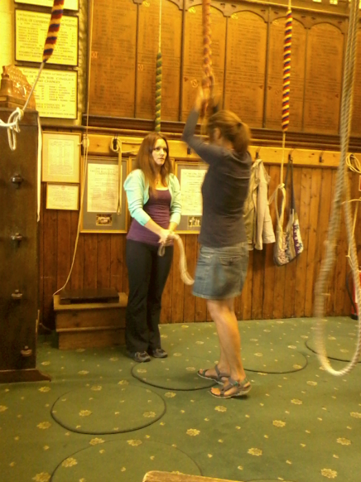 Amanda Richmond teaching a visitor at the St Mary-le_tower Open Day.