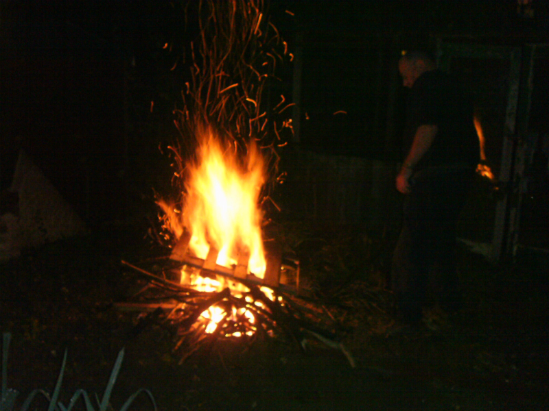 Ron getting the bonfire going.