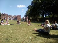 Relaxing in front of Christchurch Mansion after ringing.