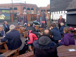 Listening to the results in beer garden of the Boars Head.