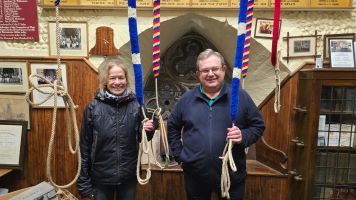 Amanda and Jonathan with two of the training bells ropes. (Jonathan Williamson).