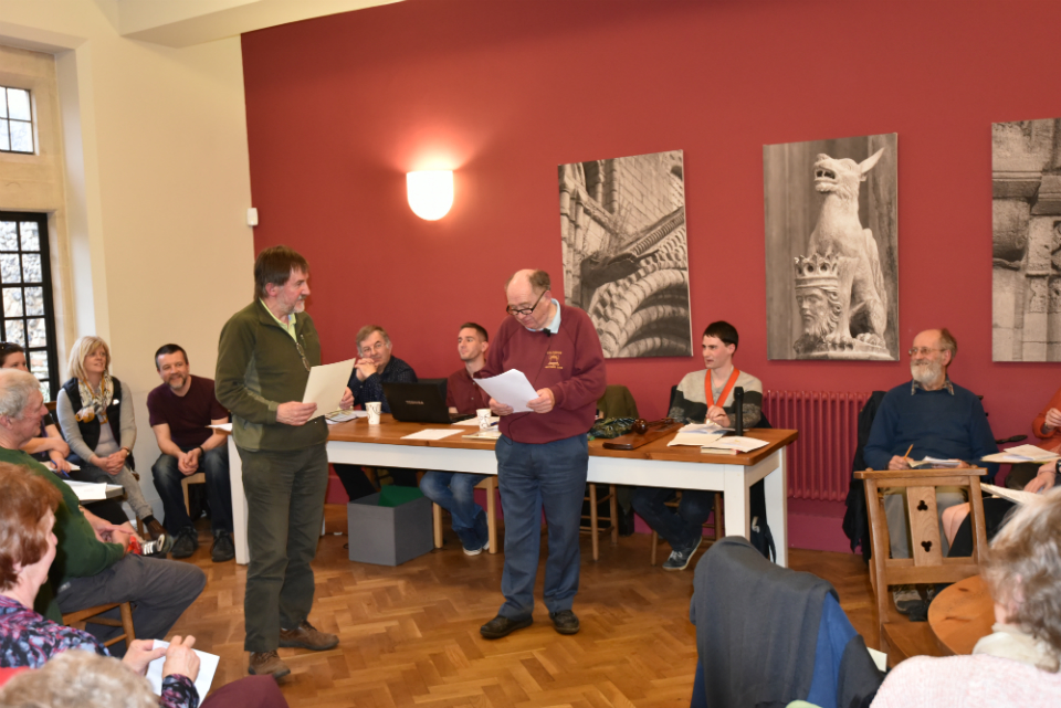 Alan Stanley presenting fifty years certificate to Brian Whiting.