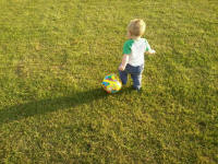 Alfie the footballer on the campsite.