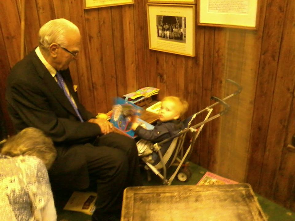 George Pipe reading Thomas the Tank Engine to Alfie at St Mary-le-Tower on Sunday morning.