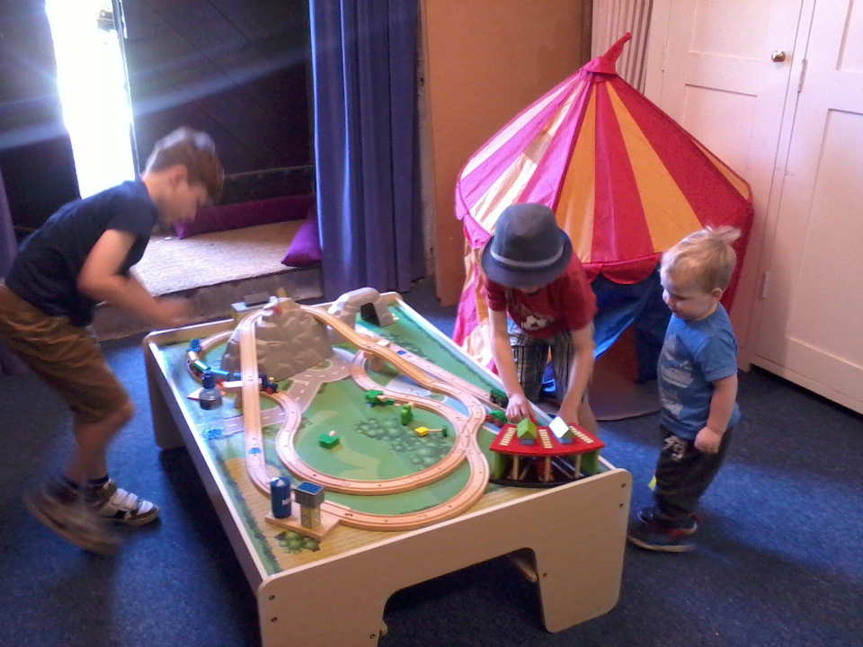 The boys playing downstairs at St Mary's, Ely.