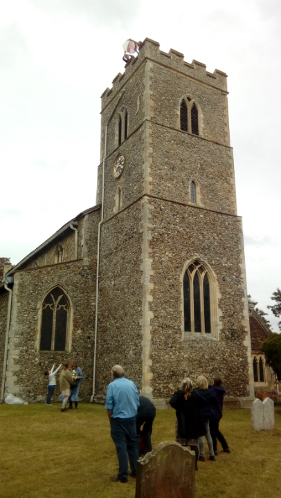 Alfie's teddy Jack's descent from the top of Sproughton tower.