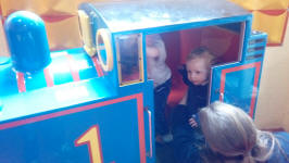 Alfie & Joshua take a ride on Thomas the Tank Engine.