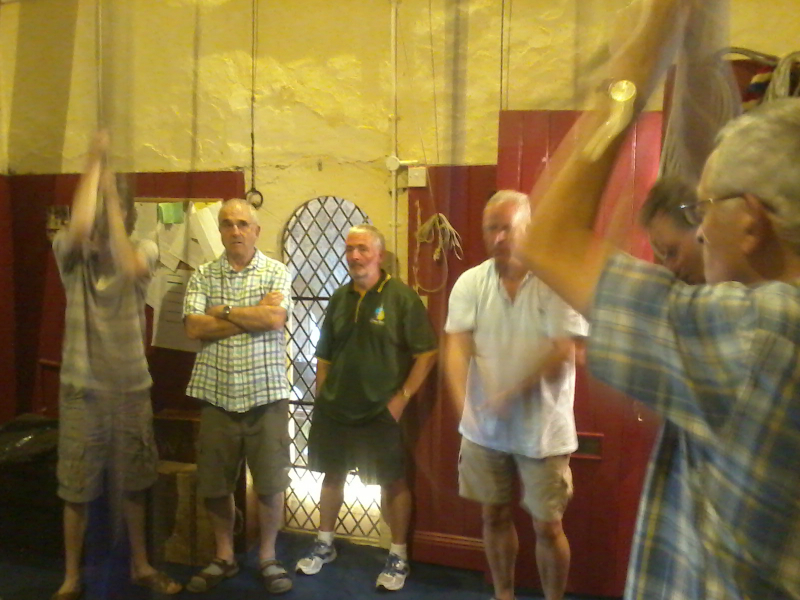 Ringing at Grinton, l to r - Chris Woodcock, Chris Birkby, Phil Wild, Paul de Kok & Geoff Pick.