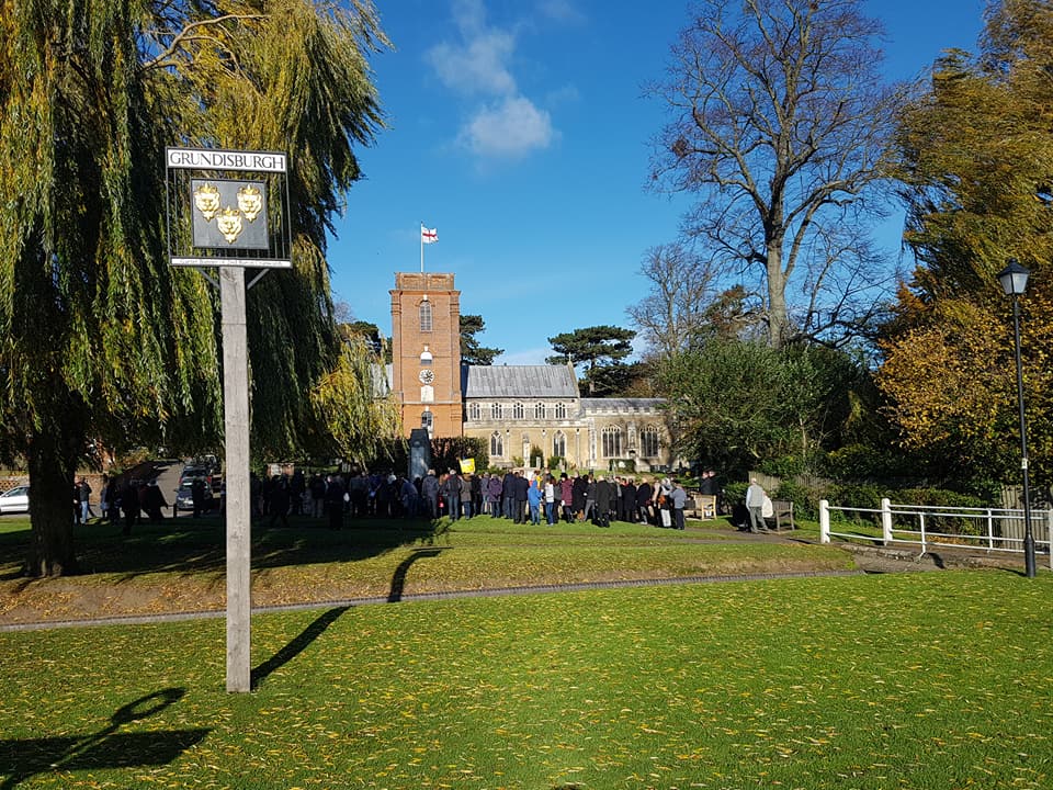 Gathered at the war memorial at Grundisburgh.