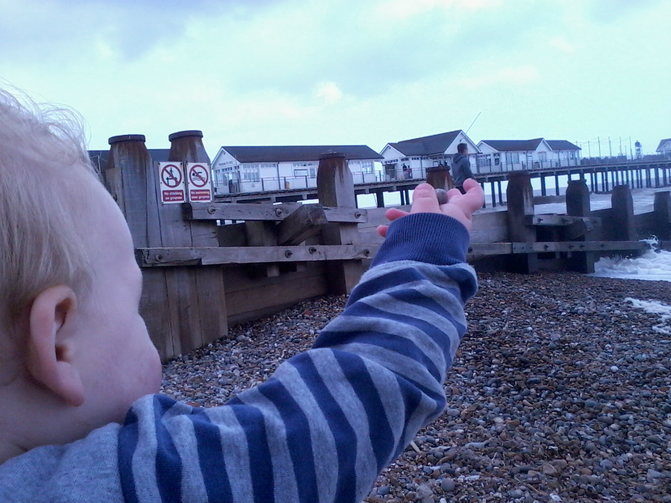 Mason & Alfie enjoying a bracing Southwold seafront!