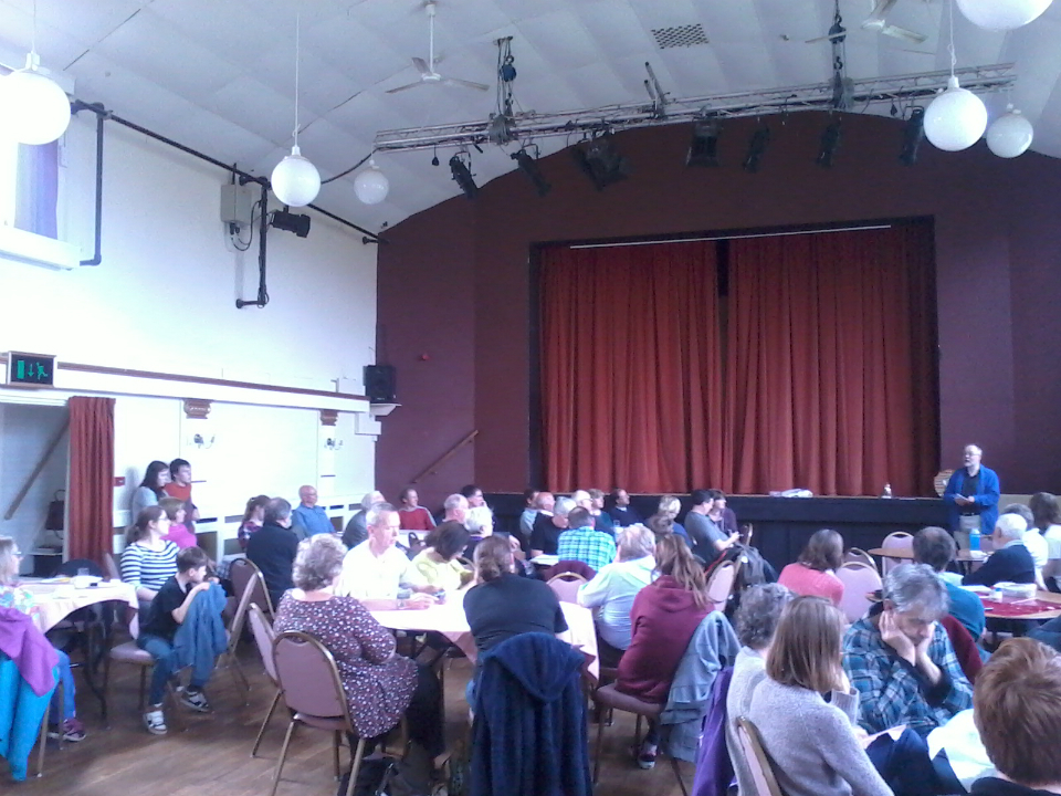 James Smith at St Edmund's Hall in Southwold giving his comments on the Suffolk Guild Six-Bell Striking Competitions.