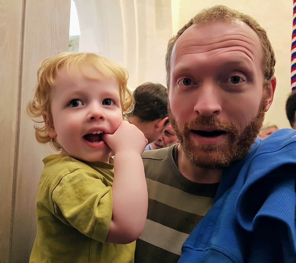 Joshua and me at the entrance to St Margaret’s new ringing gallery.