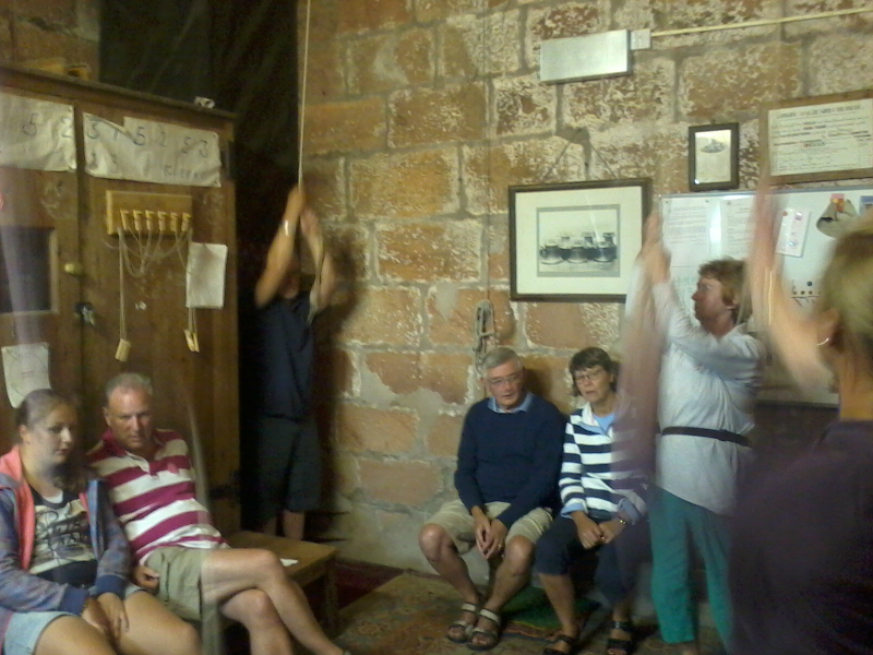Ringing at Kirkby Malzeard, l to r - Thirza & Paul de Kok (sat down), Geoff Wells on the treble, Geoff & Linda Pick (sat down), Sally Munnings on the second, Ellie Maude on the fourth.