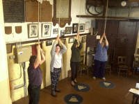 Ringing at Lavenham on the Pettistree outing. Treble Elaine Townsend, 2nd Pippa Moss, 3rd Mary Garner, 4th Jane Harper, 5th Anne Buswell, 6th Ray Lewis, 7th Chris Garner & Tenor Mike Whitby.