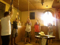 Rambling Ringers ringing at Leeds. l to r; Andrew Blacklock, James Ramsbottom, Roger Riley, Geoff Wells & Ellie Maude.