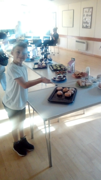 Mason with his array of cakes at Hasketon Victory Hall.