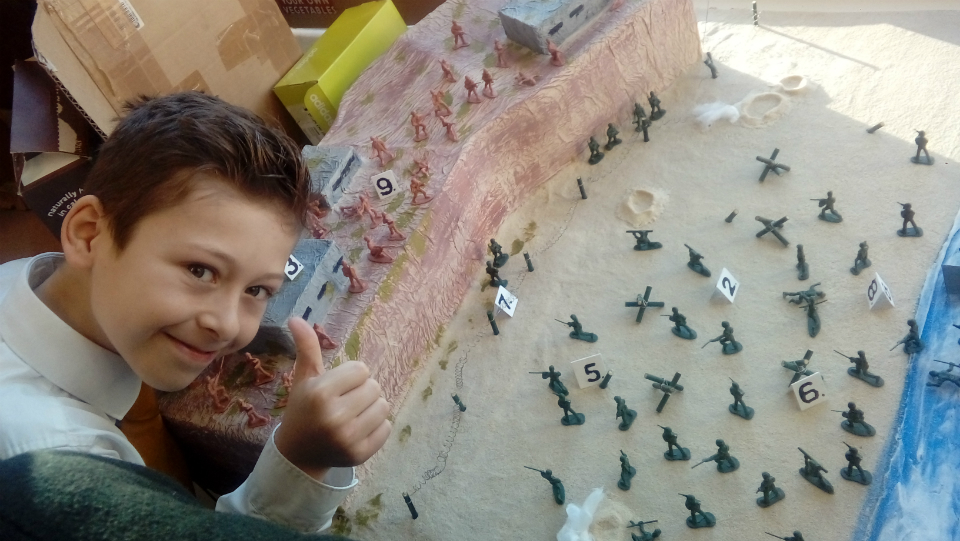 Mason with his model at school.