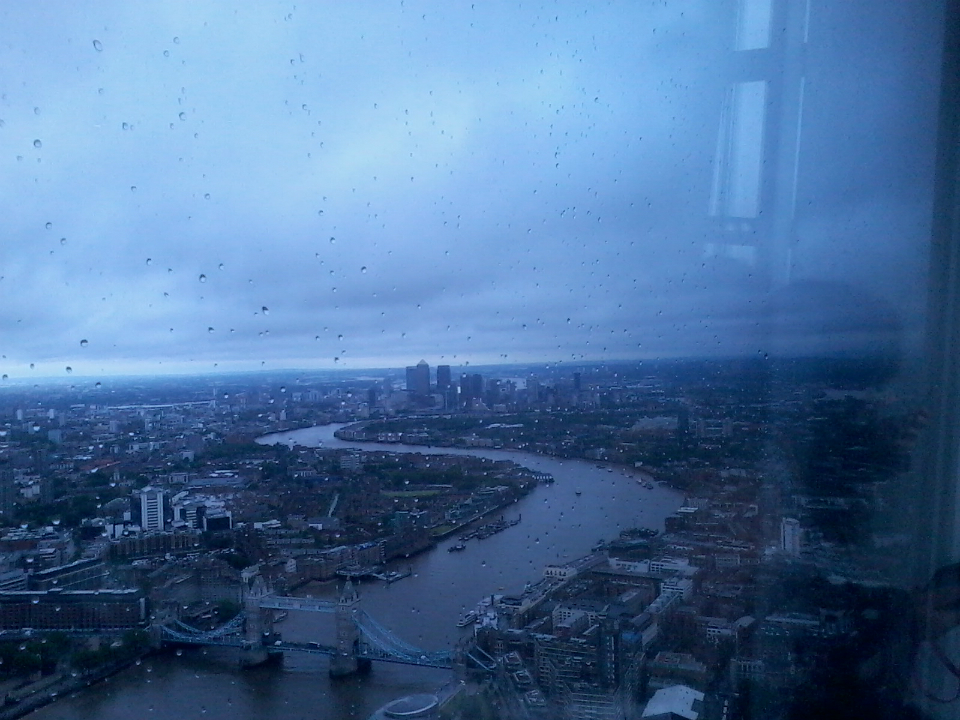 Looking east towards Tower Bridge in the foreground and Canary Wharf on the horizon.