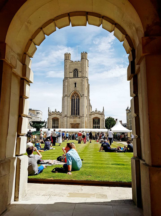 Scene on Senate House Yard at the National Twelve-Bell Striking Contest Final at Cambridge, beneath the tower of Great St Mary.