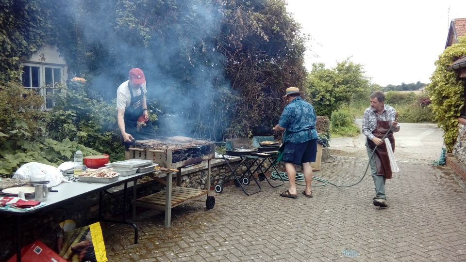 Ralph Earey, Jonathan Williamson and Brian Whiting battling the BBQ!