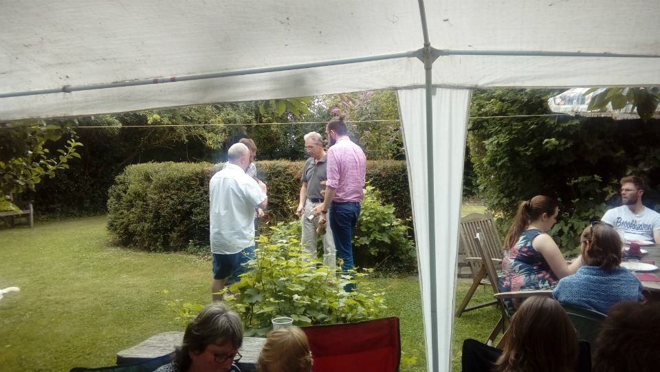 Handbell Ringing at Offton BBQ - Jed Flatters, Brian Whiting, David Stanford & Alex Tatlow.