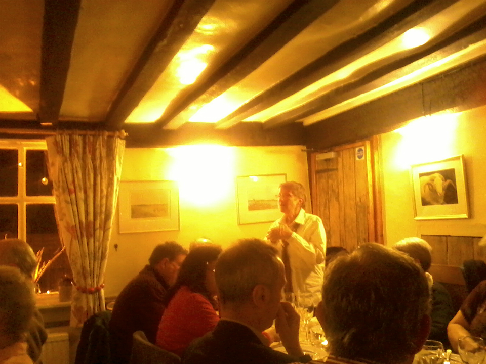 Mary Garner speaking at the Pettistree Dinner at The Crown Inn at Snape.
