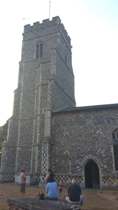 Outside Pettistree church at the practice.