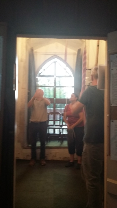 Pettistree practice on a summer’s evening. L to r; Chris McArthur on 2nd, Anne Buswell on 3rd & Mike Cowling on 5th.