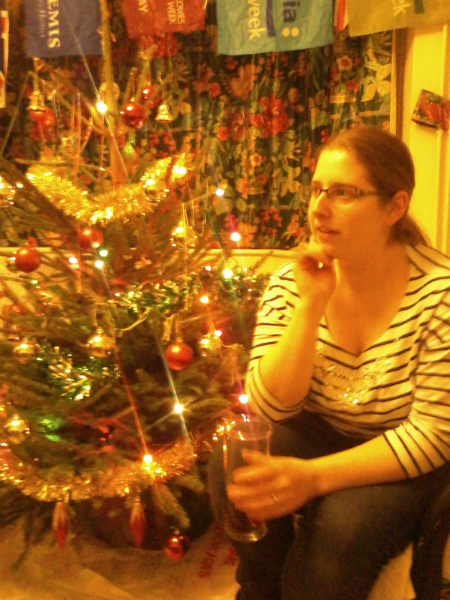 Ruthie starting her New Year's celebrations at Pete & Susanne's.