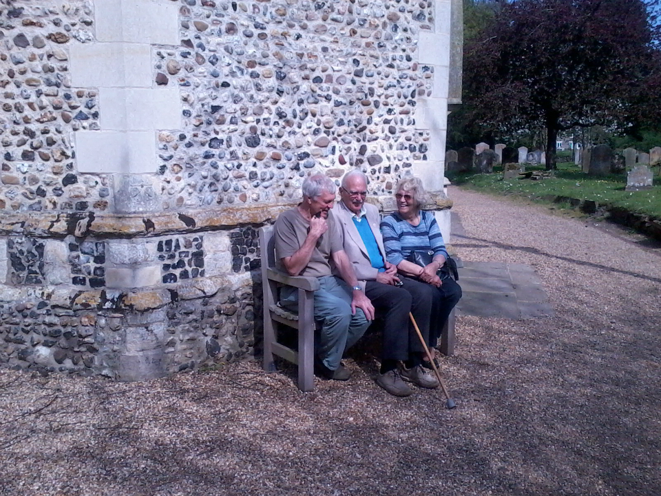  Stephen Cheek, George Pipe and Diana Pipe listening outside.