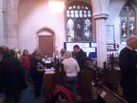 Members enjoying refreshments in the church at Sproughton during the South-East District Practice.