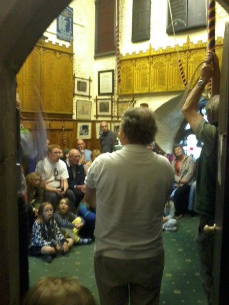 Tower bell-ringing demonstration in St Mary-le-Tower ringing chamber at the Tower Open Day.