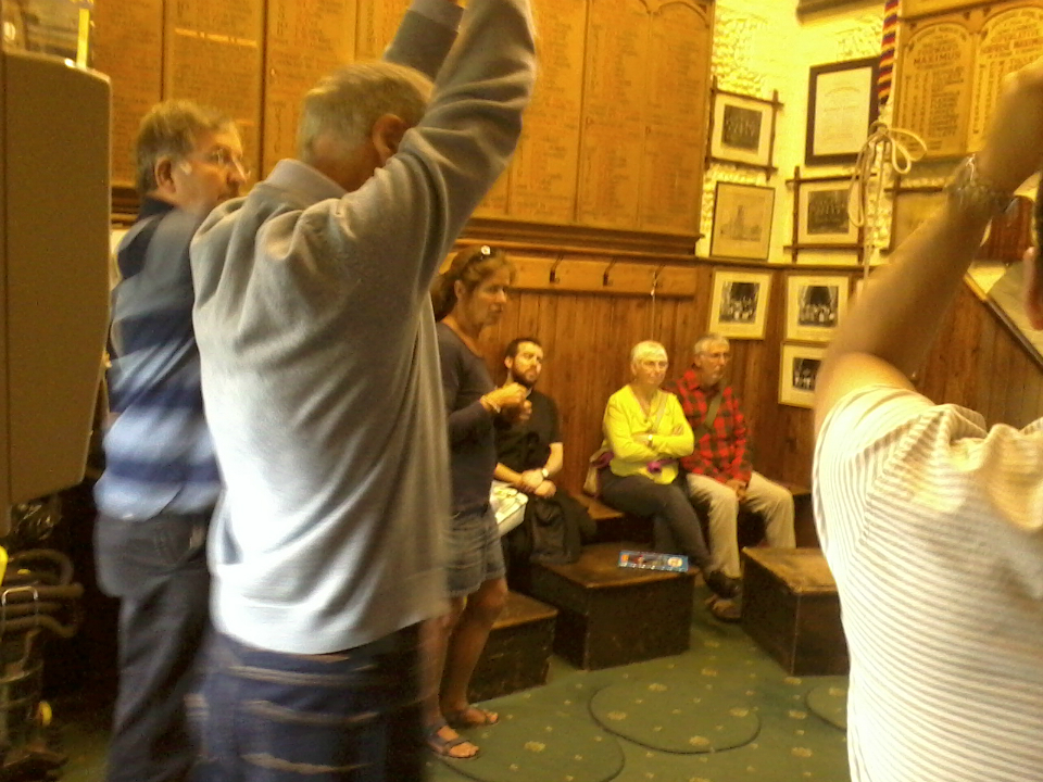 Ringing demonstration at St Mary-le-Tower on the Open Day, whilst Amanda Richmond explains to the visitors what's going on.