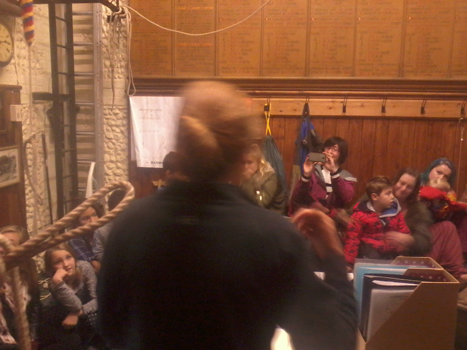 Amanda Richmond explains ringing to the visitors at St Mary-le-Tower's Tower Open Day.