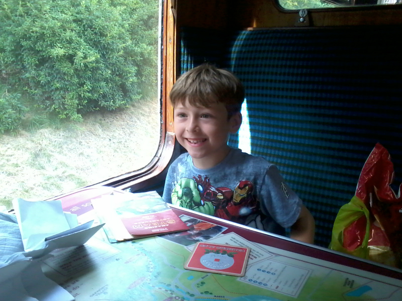 Mason enjoying the train back to Keighley.