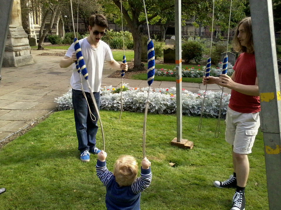  Alfie ringing with George & Colin Salter on The Vestey Ring outside St Mary-le-Tower.
