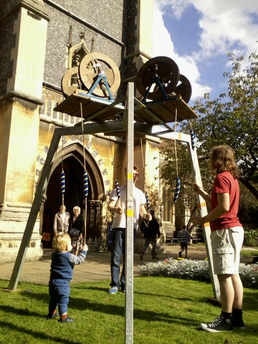  Alfie ringing with George & Colin Salter on The Vestey Ring outside St Mary-le-Tower.