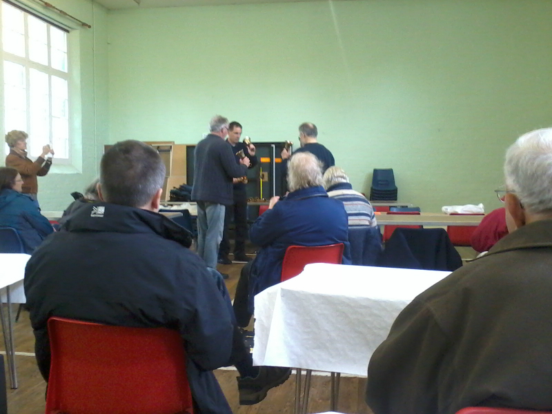 Ringing at the fringe meeting on handbells, with James Smith, Trevor Hughes, Philip Gorrod & Neil Thomas.