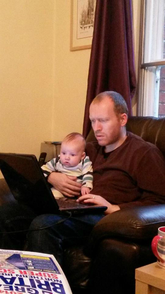 Alfie and me trying to figure out the computer.