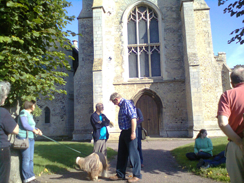 Waiting outside Fordham church.