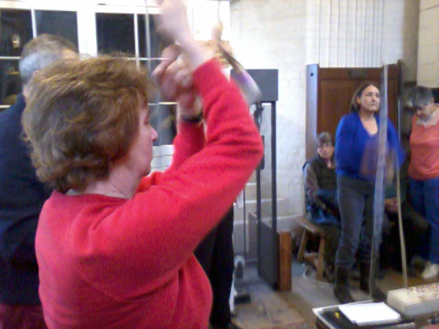 Ringing at Halstead. Sally Munnings on the 2nd in the near, Mike Whitby on the 3rd and Anne Buswell on the 5th.