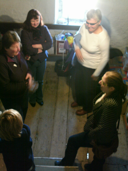 Mason, Kate, Kathy, Sue & Ruthie wait halfway up the roundabout way to Bottisham belfry.